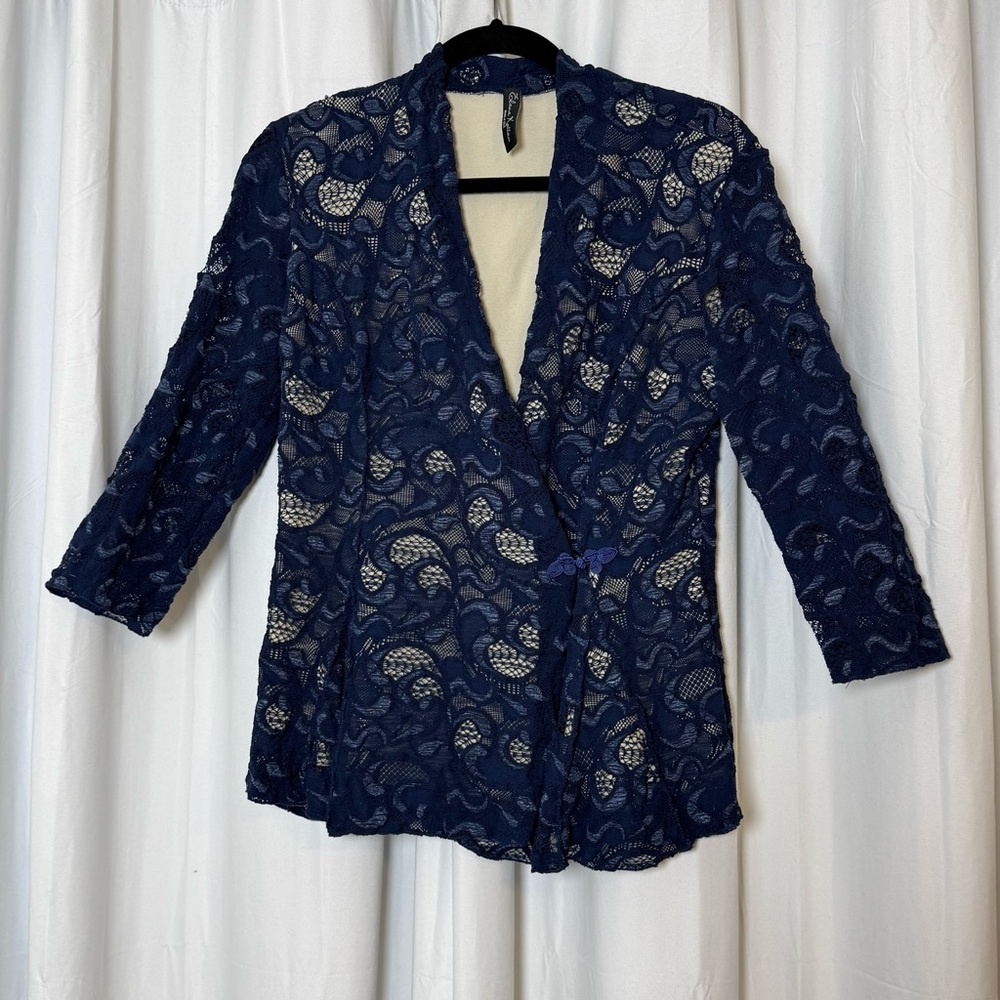 Elana Kattan Lace 2 Piece Skirt Set Wrap Peplum Top Navy Blue Women’s L / M - Picture 4 of 16